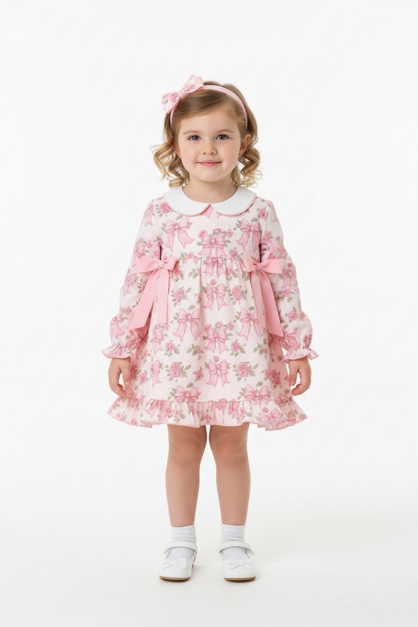 Bowknot Flower Print Girls Boutique set White