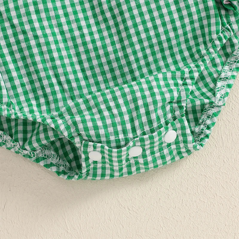 Newborn Baby Girls Clothes Sleeveless Plaid Embroidery Cotton Romper Clothes Summer Infant Clothing Baby Jumpsuit Overalls