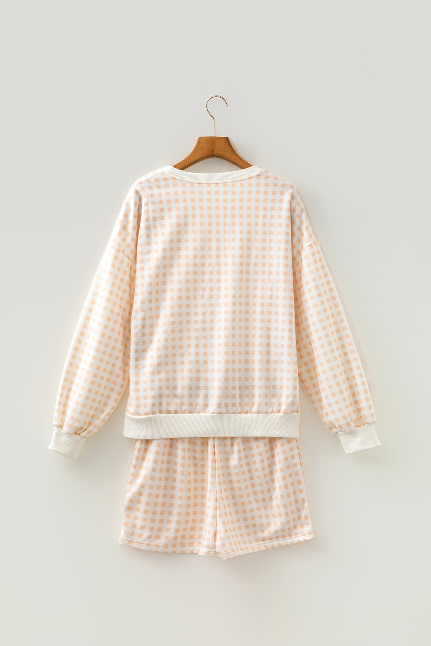 Sky Blue Plaid Baggy Pullover Drawstring Casual Shorts 2pcs Outfit