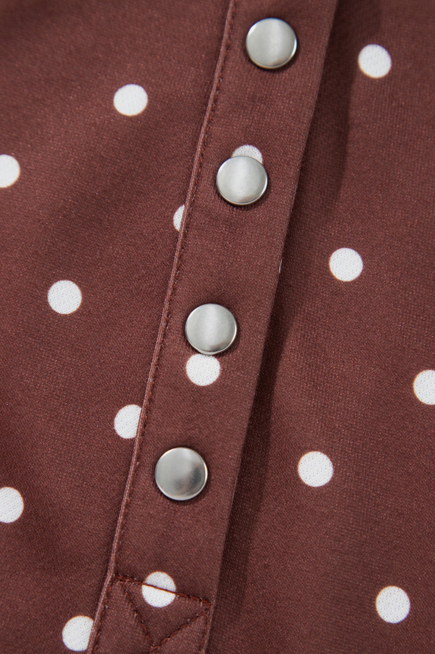 Pink Polka Dot Print Metal Button Collar Casual Pullover Sweatshirt
