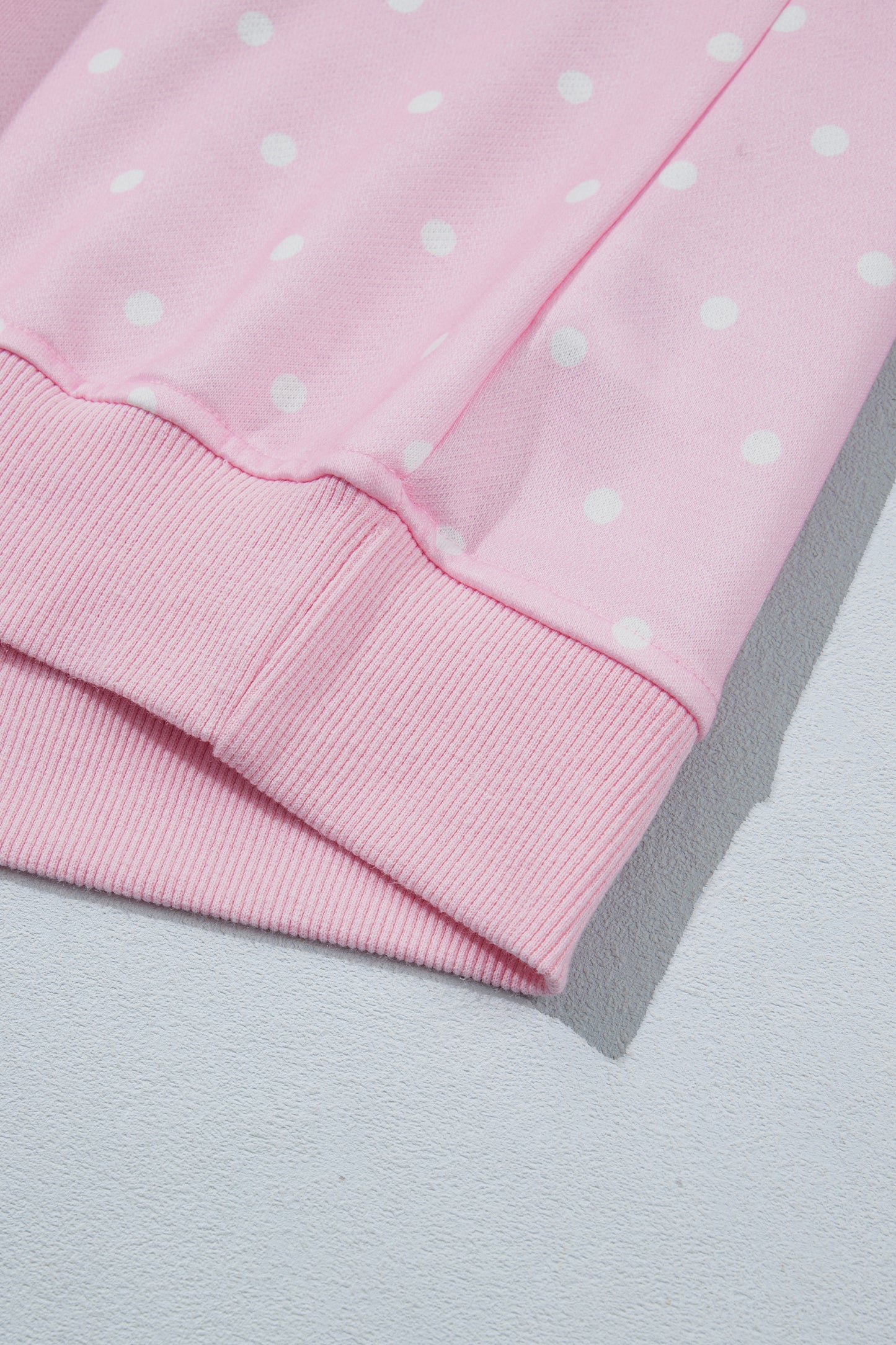 Pink Polka Dot Print Metal Button Collar Casual Pullover Sweatshirt