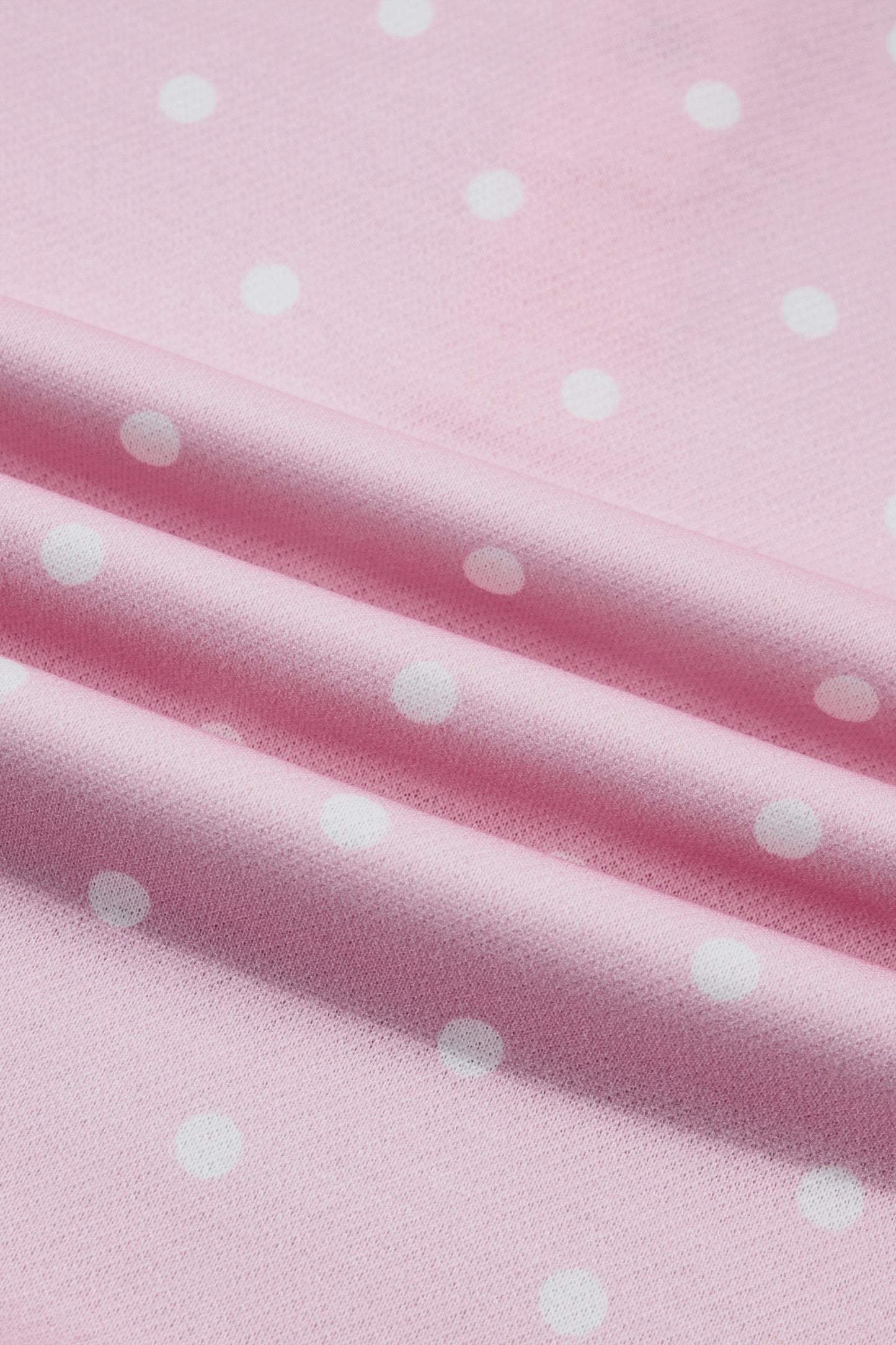 Pink Polka Dot Print Metal Button Collar Casual Pullover Sweatshirt