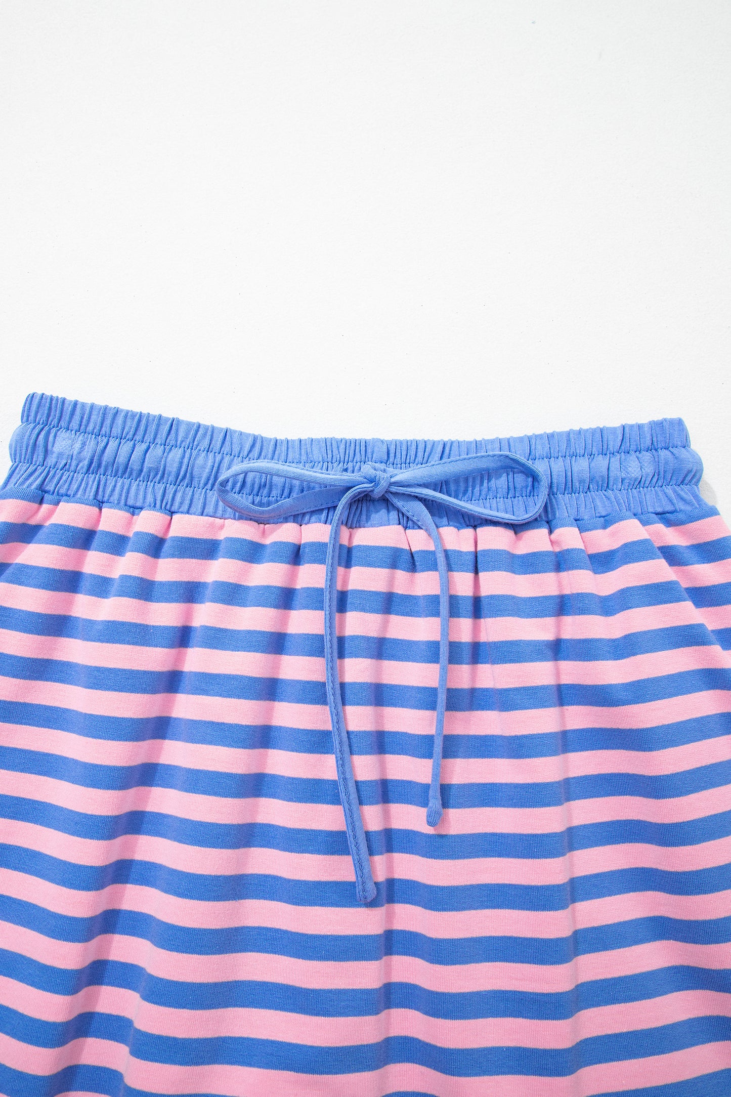 Blue Stripe Loose Short Sleeve Top and Skirt Set