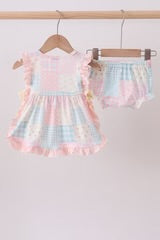 Abby & Evie
PINK FLORAL PRINT CHECKERED BLOOMER SET