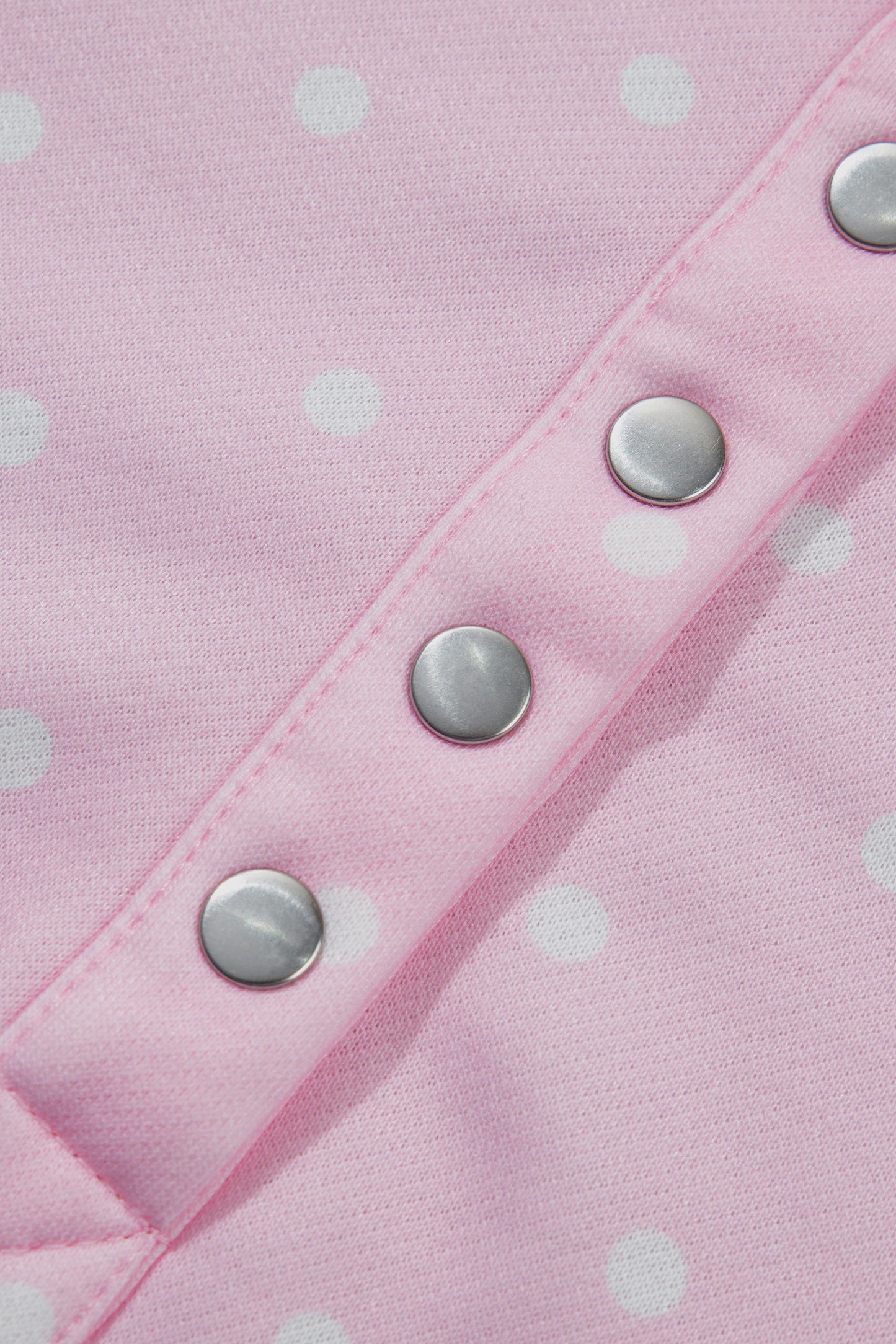 Pink Polka Dot Print Metal Button Collar Casual Pullover Sweatshirt