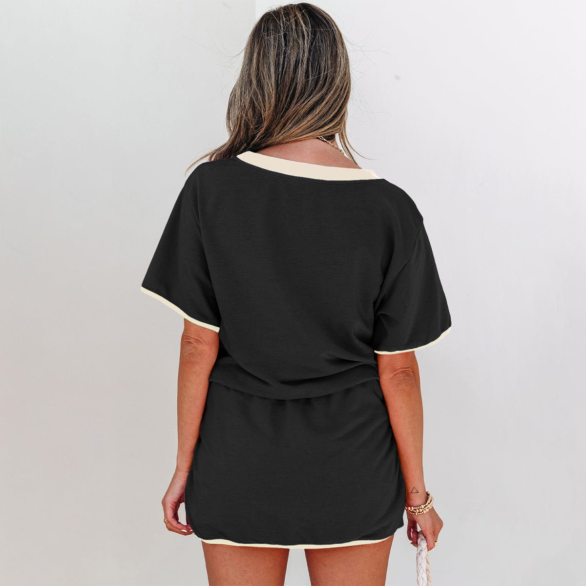 Colorblock Edge Drop Shoulder T Shirt and Skort 2Pcs Set