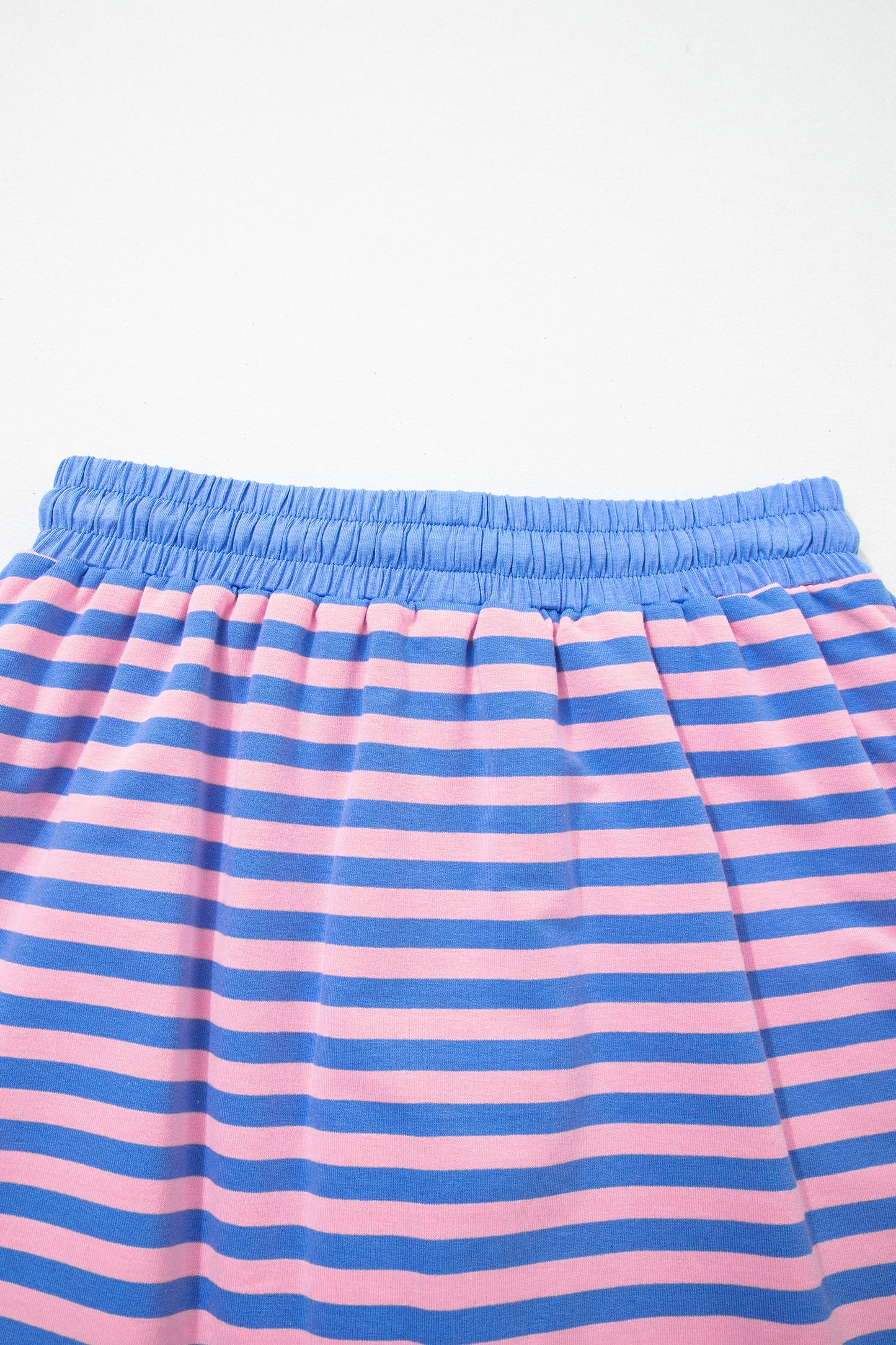 Blue Stripe Loose Short Sleeve Top and Skirt Set