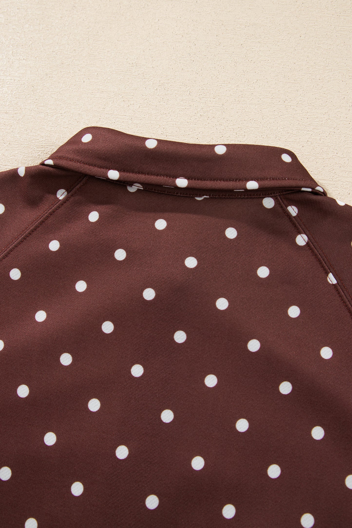 Pink Polka Dot Print Metal Button Collar Casual Pullover Sweatshirt