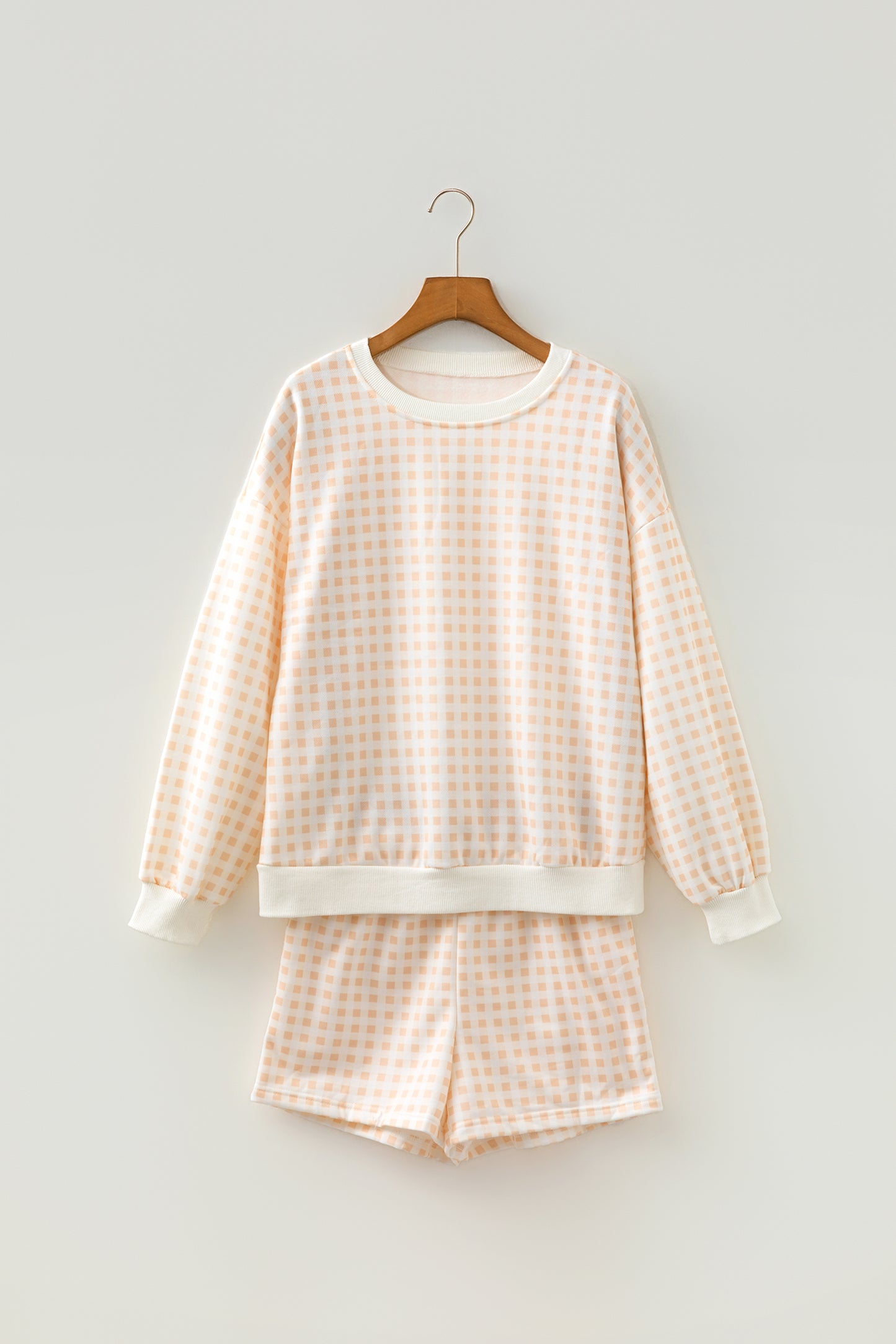 Sky Blue Plaid Baggy Pullover Drawstring Casual Shorts 2pcs Outfit