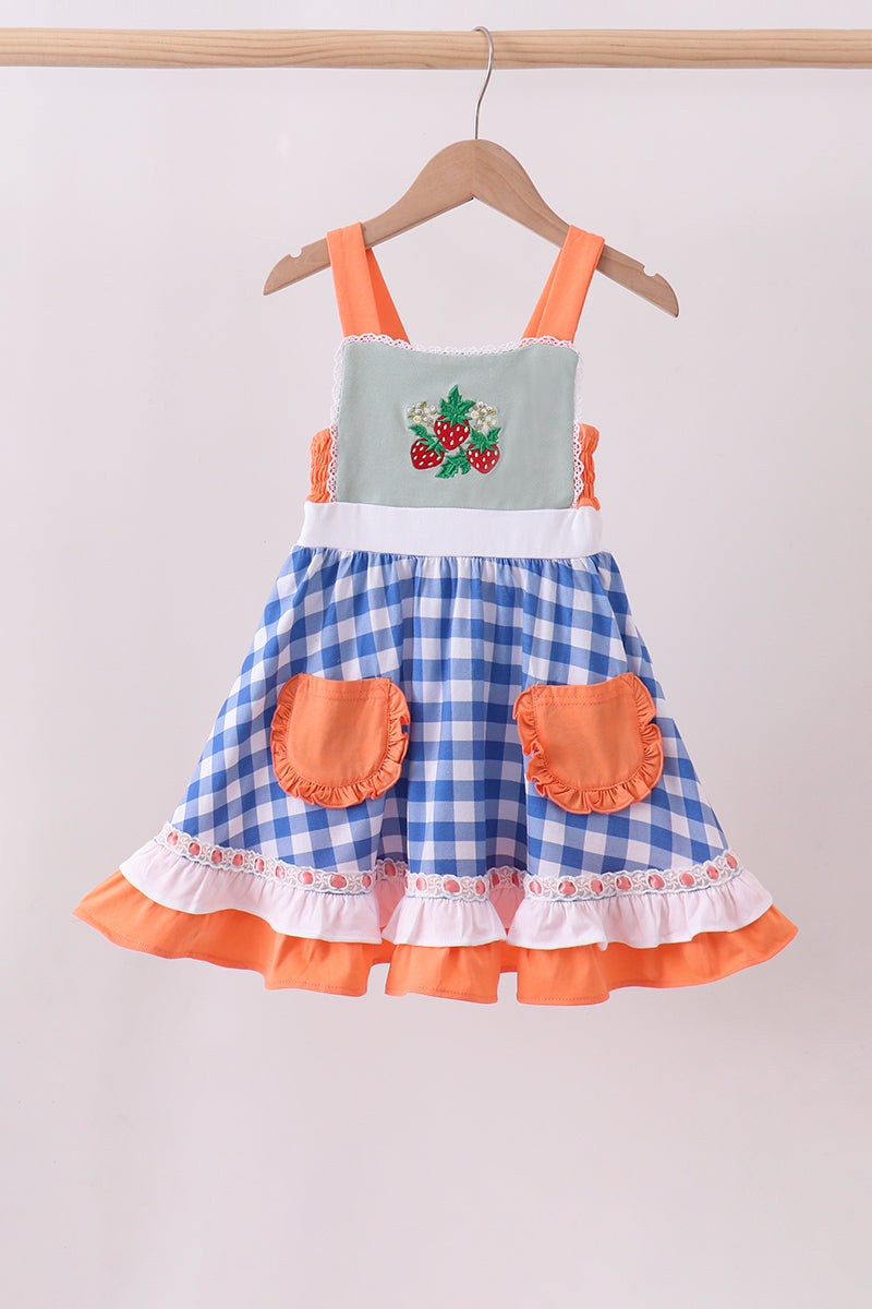 Abby & Evie Premium
SAGE STRAWBERRY EMBROIDERY RUFFLE GINGHAM DRESS