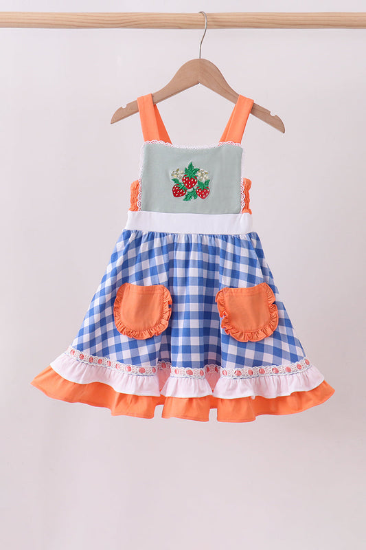 Abby & Evie Premium
SAGE STRAWBERRY EMBROIDERY RUFFLE GINGHAM DRESS