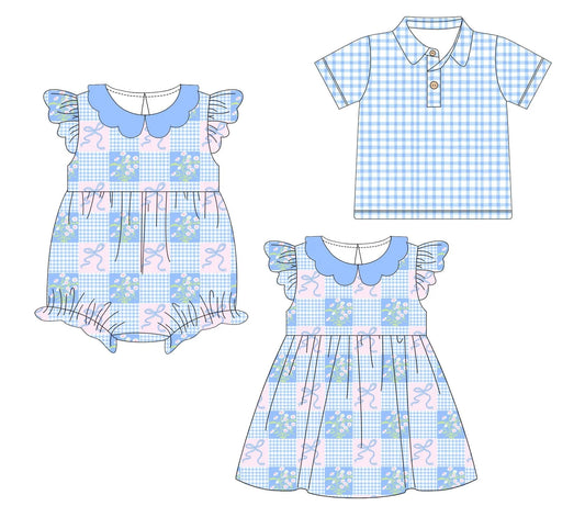 Blue Patchwork Boutique New brother and sister sets