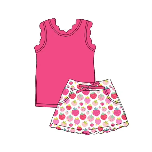 Girls Sleeveless Lace Skirt Set with Floral Print And Lace Pocket