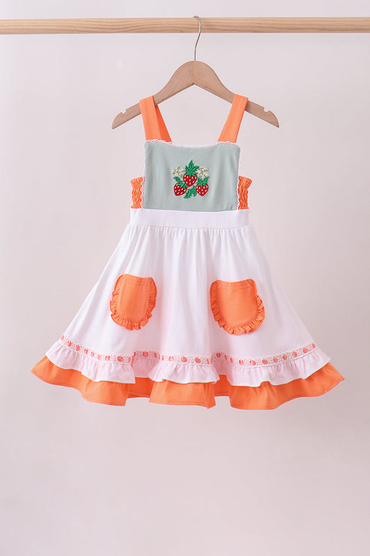 Abby & Evie Premium
SAGE STRAWBERRY EMBROIDERY RUFFLE DRESS