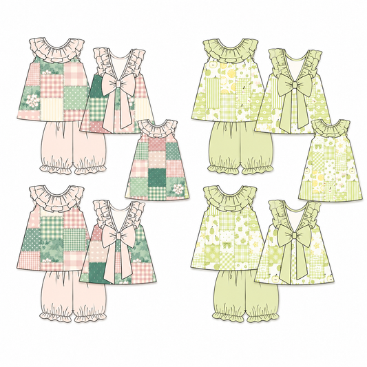 Patchwork floral sibling set