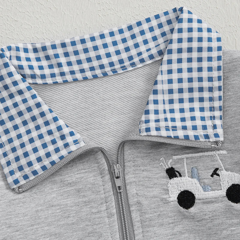 Toddler Boy Sweatshirt Golfcart Embroidery Long Sleeve Pullover
