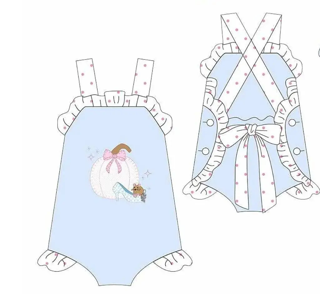 Girl Blue Princess Outfit Pumpkin Print Ruffle Sleeve