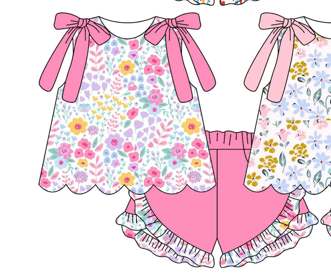 Summer Flowers Bows Scallop Tunic Set