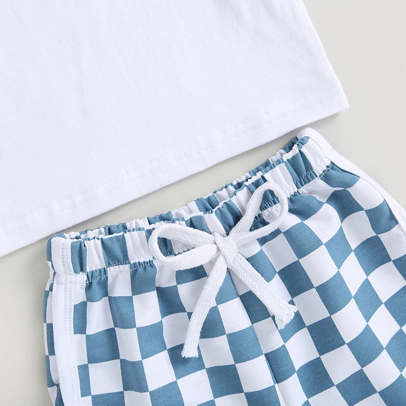 Pudcoco Infant Baby Boys 2Pcs Outfits 4th of July Flag Short Sleeve T-Shirt Elastic Checkerboard Shorts Set Summer Clothes 0-3T