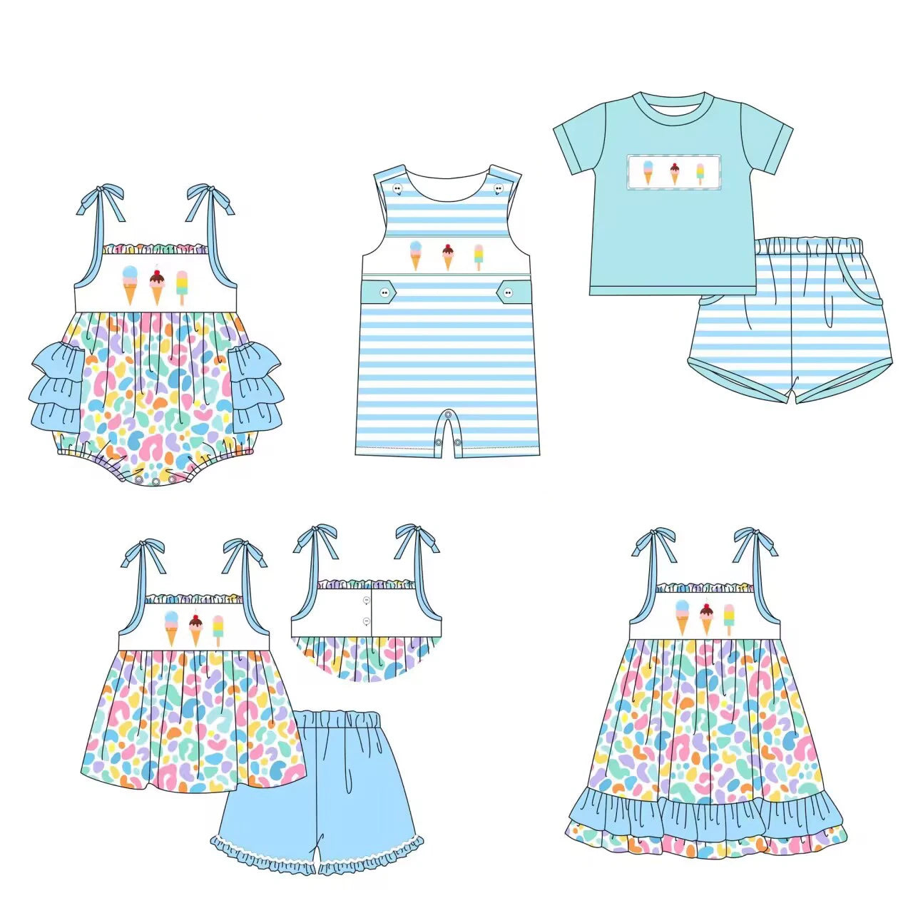 Ice Cream Leopard and stripe  sibling sets