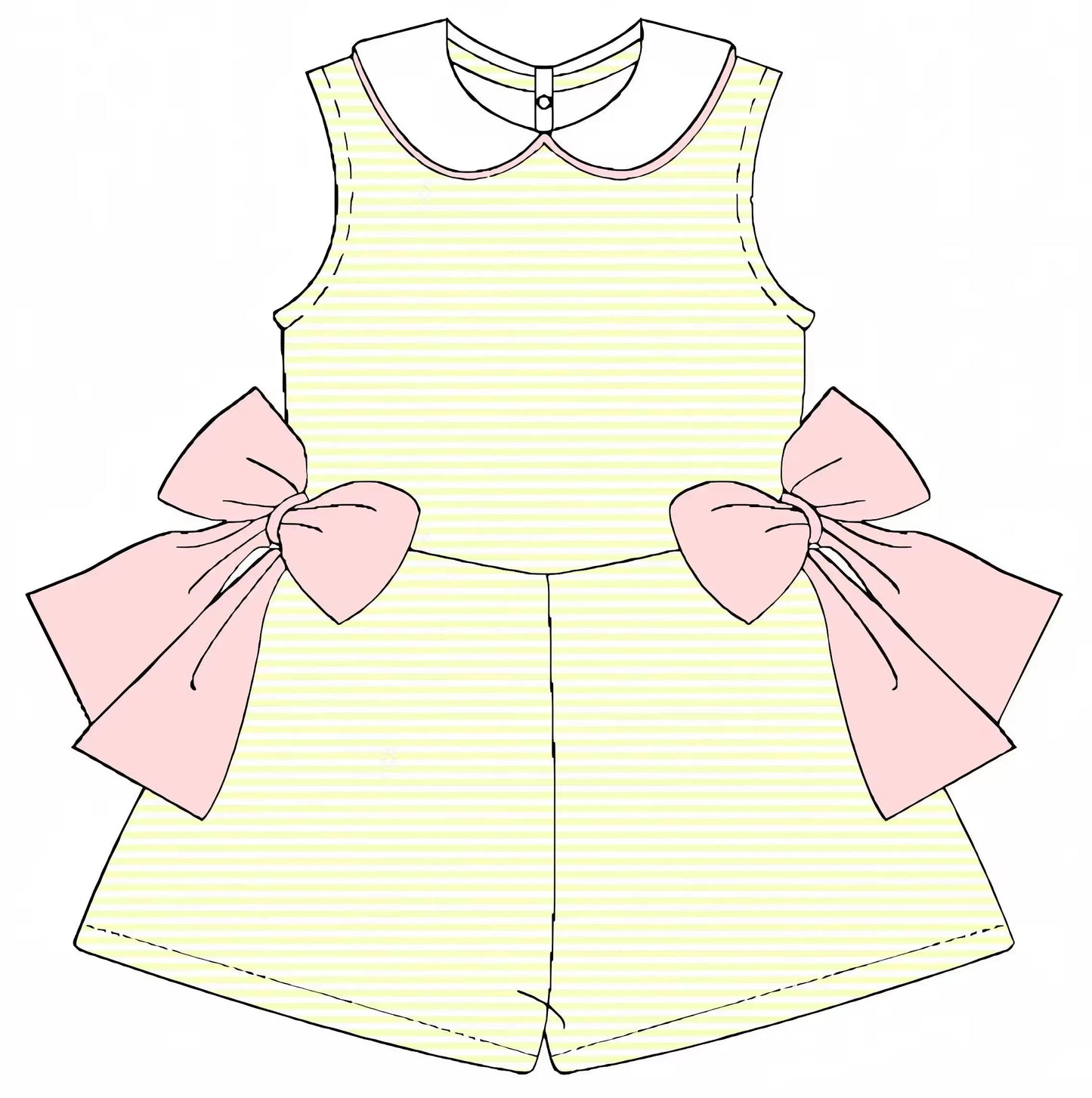 boutique  girl sleeveless back button design jumpsuit shorts side bow design girl clothing