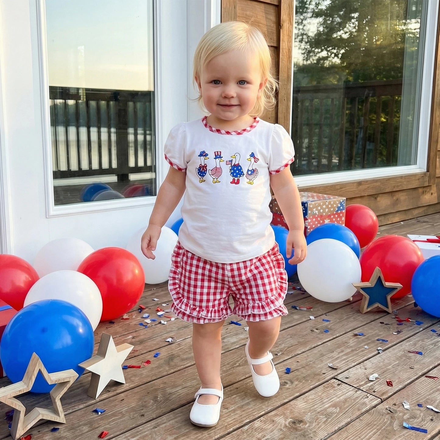 Girls 2PCS Goose Independence Day Clothes Sets