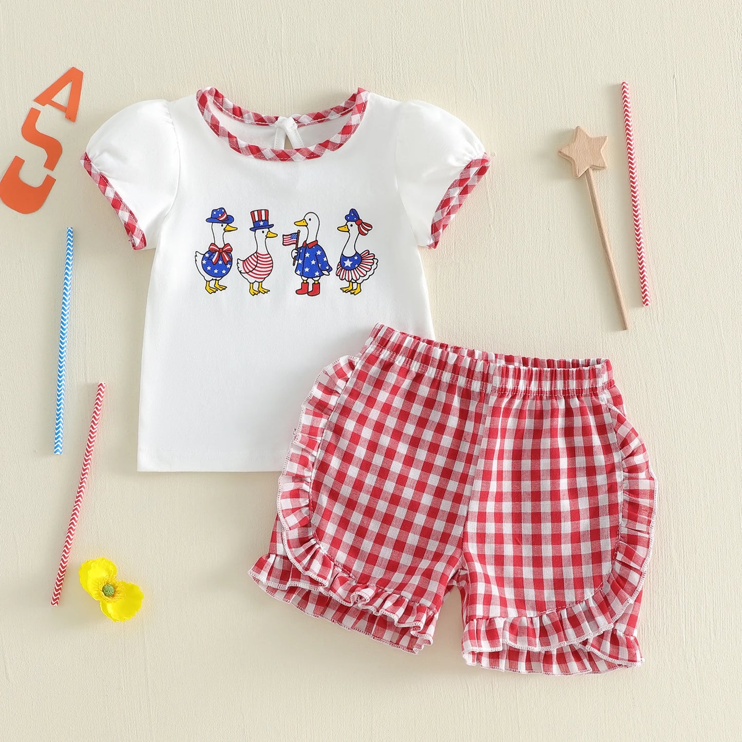 Girls 2PCS Goose Independence Day Clothes Sets