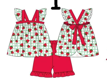 New Summer Set Strawberry & Green Plaid