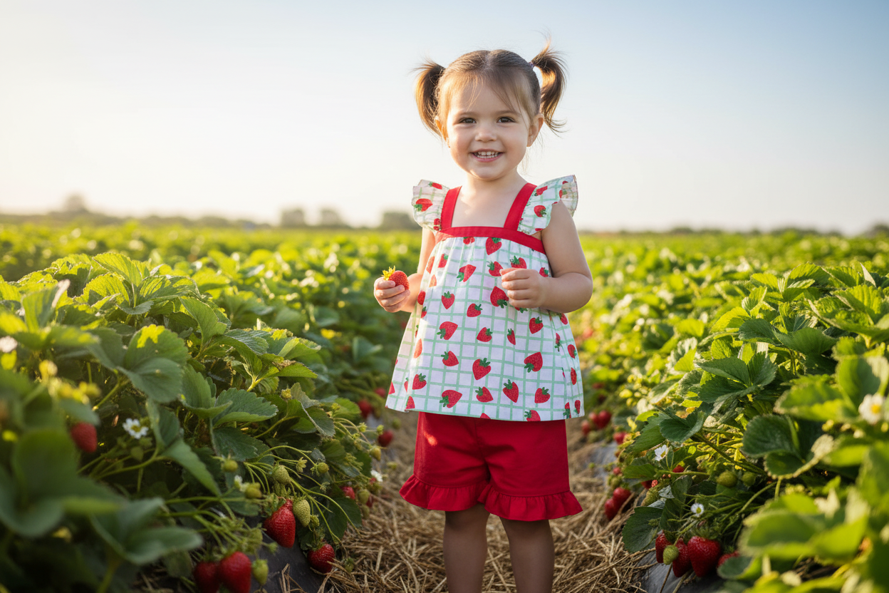 New Summer Set Strawberry & Green Plaid