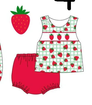 New Summer Set Strawberry & Green Plaid