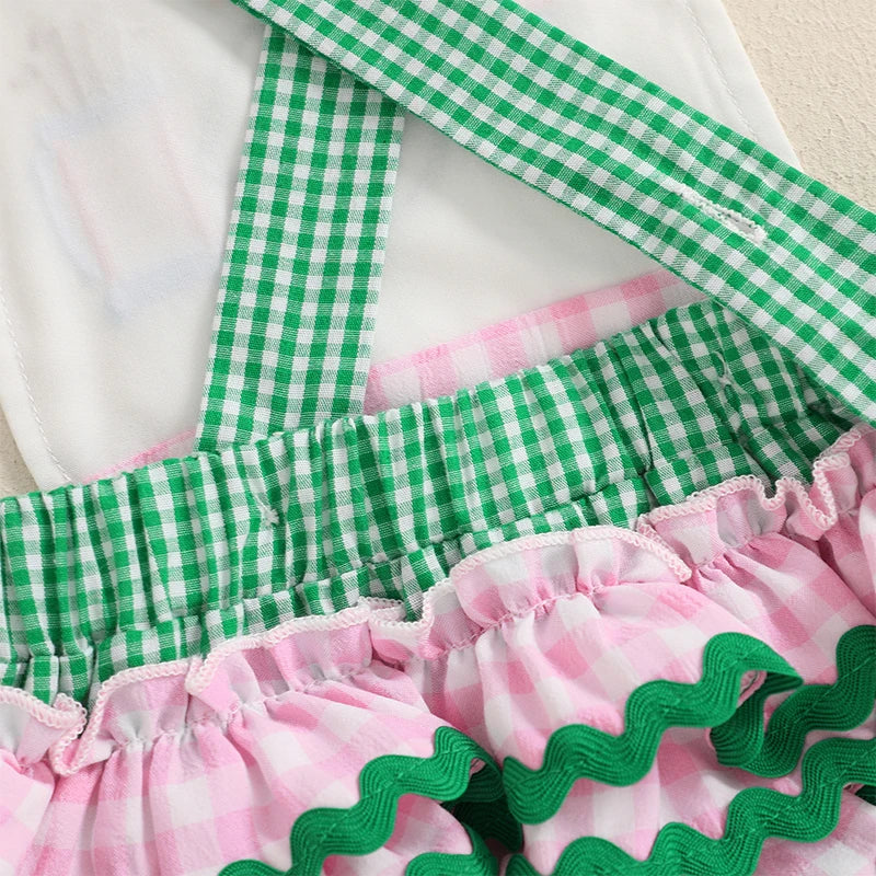 Newborn Baby Girls Clothes Sleeveless Plaid Embroidery Cotton Romper Clothes Summer Infant Clothing Baby Jumpsuit Overalls