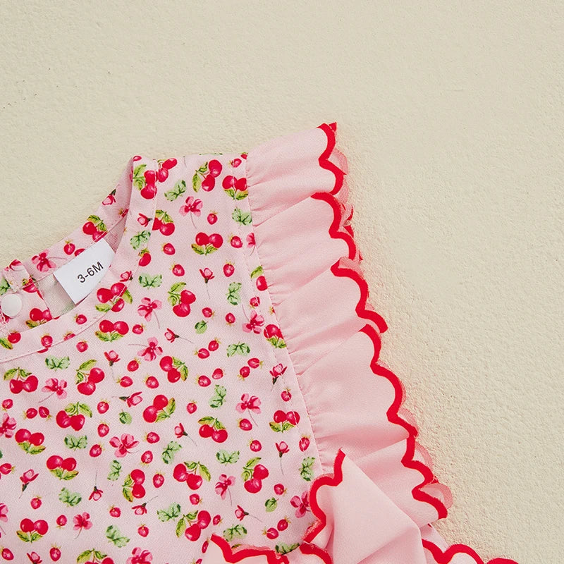 Toddler Baby Girl Cherry Print Bodysuit Casual Sleeveless Romper Newborn Cotton Playsuit 0-18 Months Children Overall