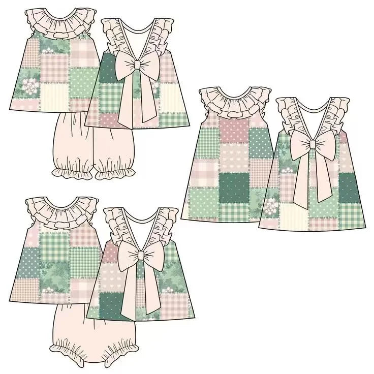 Patchwork floral sibling set