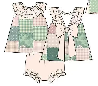 Patchwork floral sibling set