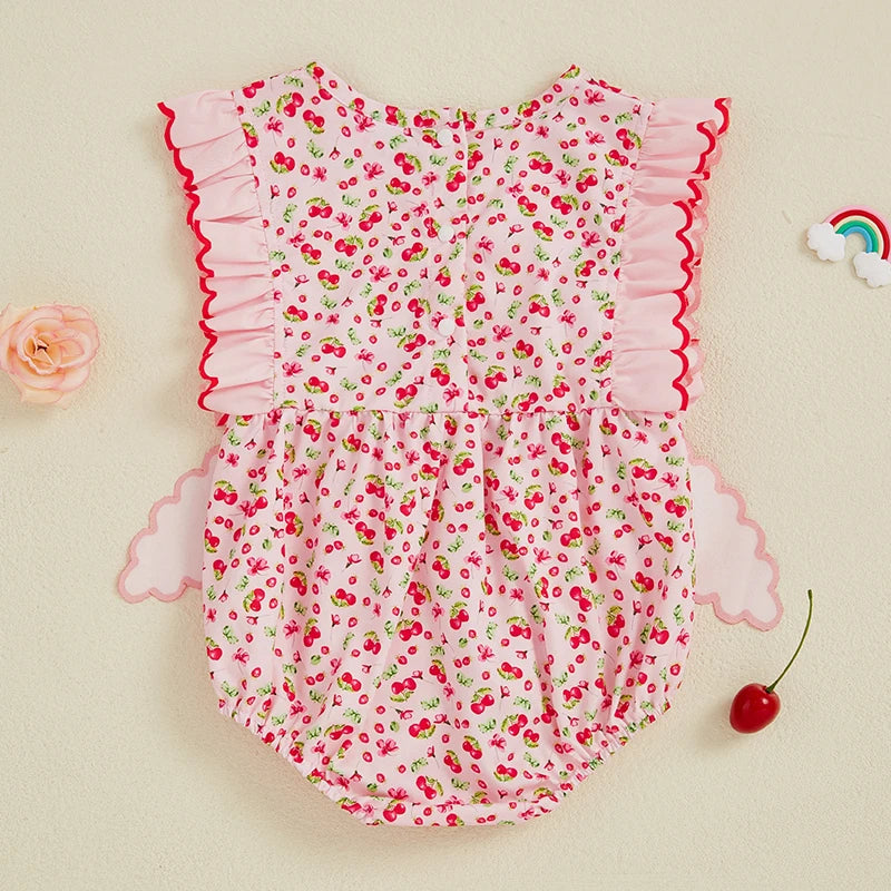 Toddler Baby Girl Cherry Print Bodysuit Casual Sleeveless Romper Newborn Cotton Playsuit 0-18 Months Children Overall