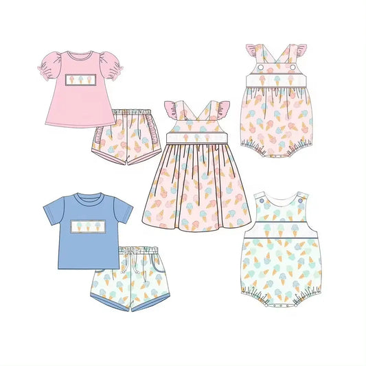 Ice-Cream cone printed sibling sets