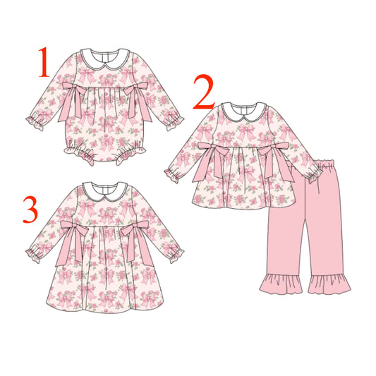 Bowknot Flower Print Girls Boutique set White