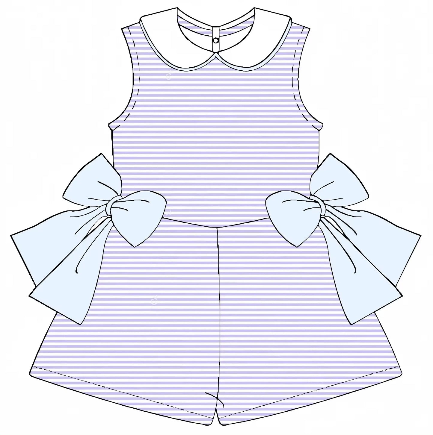 boutique  girl sleeveless back button design jumpsuit shorts side bow design girl clothing