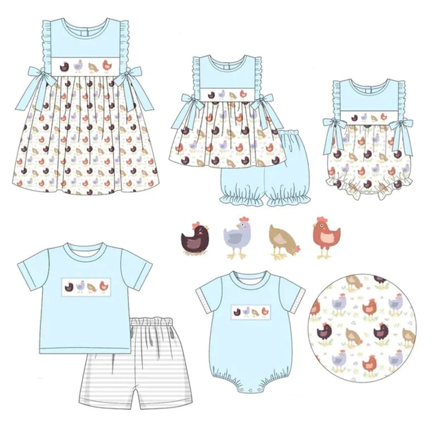 Chicken Print Sibling Sets