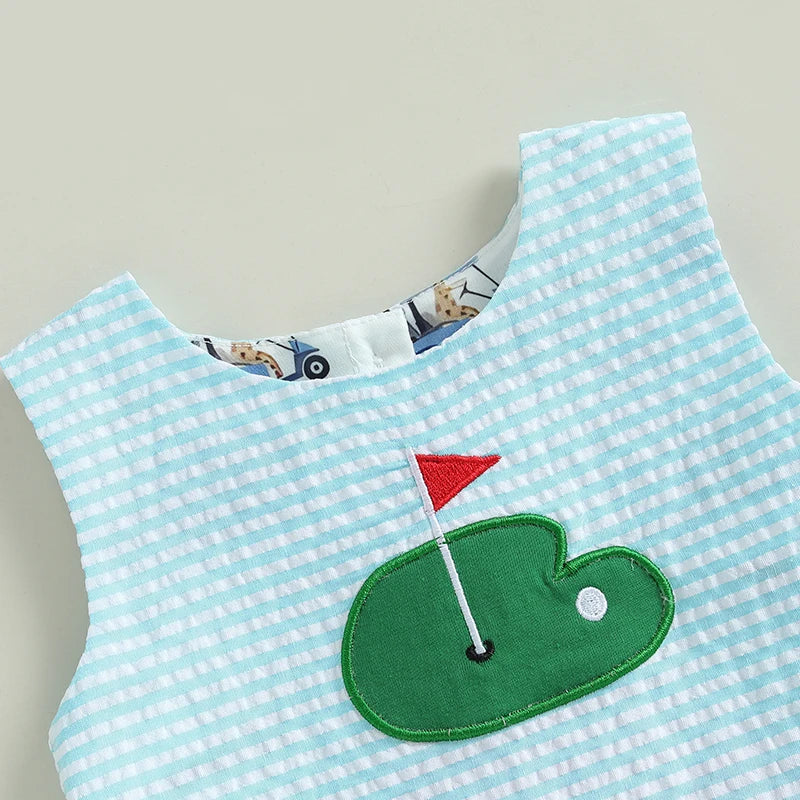Toddler Baby Girl Summer Outfits Sleeveless Golf Embroidery Tank Tops + Ruffle Shorts Set Clothes
