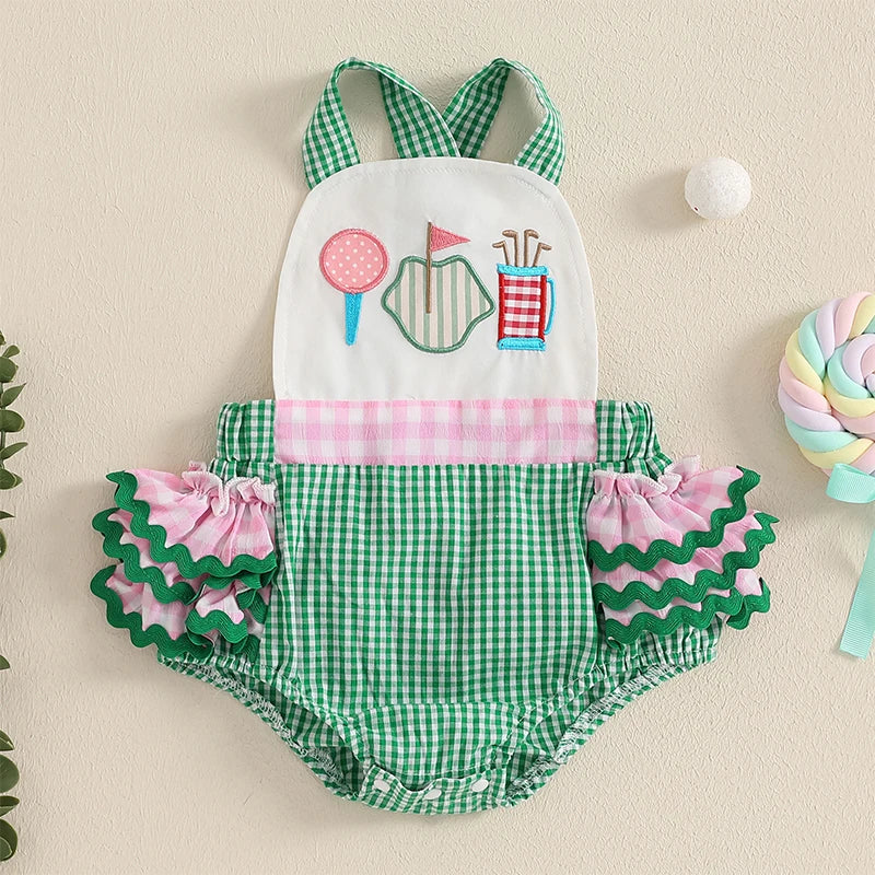 Newborn Baby Girls Clothes Sleeveless Plaid Embroidery Cotton Romper Clothes Summer Infant Clothing Baby Jumpsuit Overalls