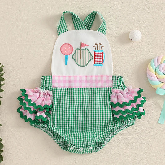 Newborn Baby Girls Clothes Sleeveless Plaid Embroidery Cotton Romper Clothes Summer Infant Clothing Baby Jumpsuit Overalls