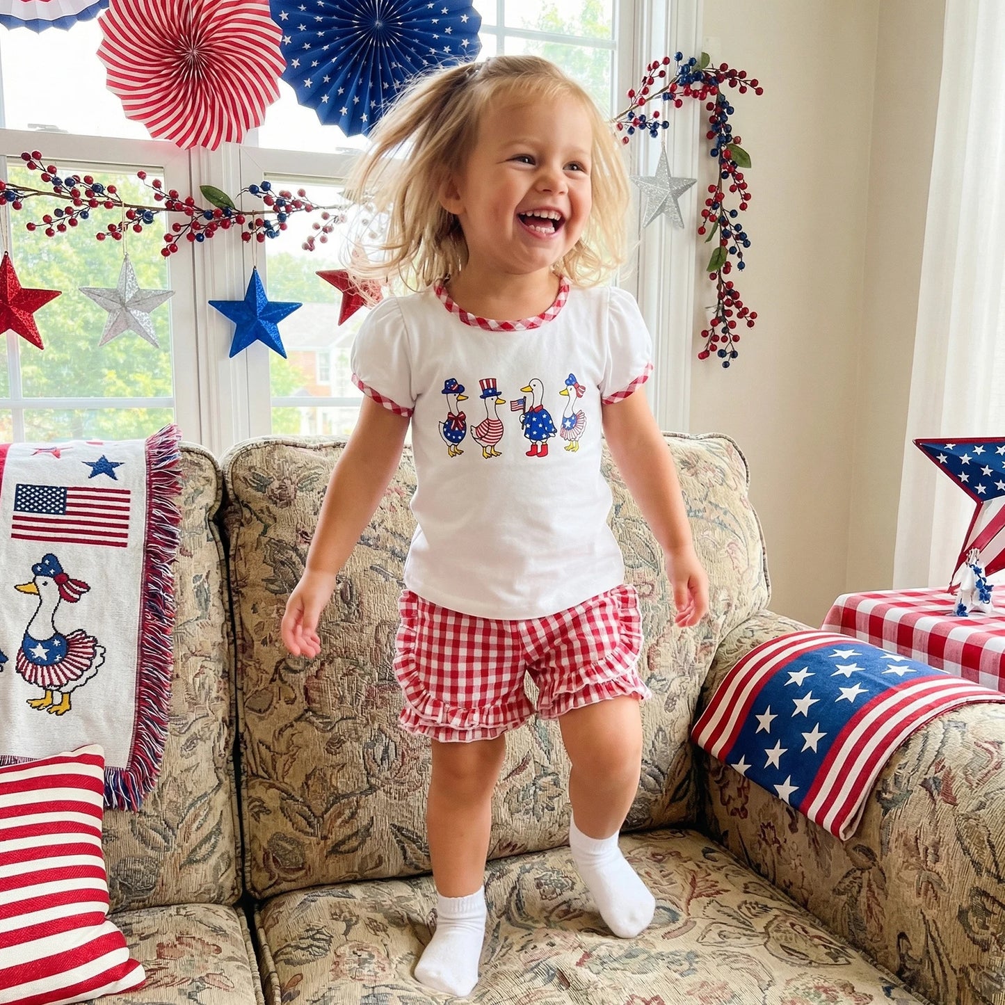 Girls 2PCS Goose Independence Day Clothes Sets