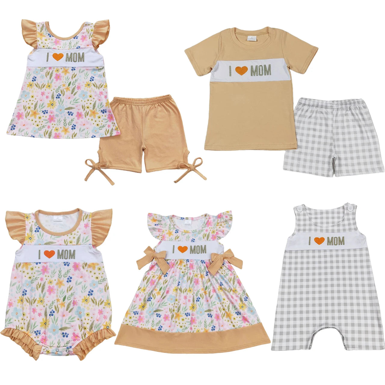 Kids Sibling Clothing Match Boys Girls Summer Outfits I Love Mom Embroidery Baby Girls Clothes Dress Boutique Infant Baby Romper