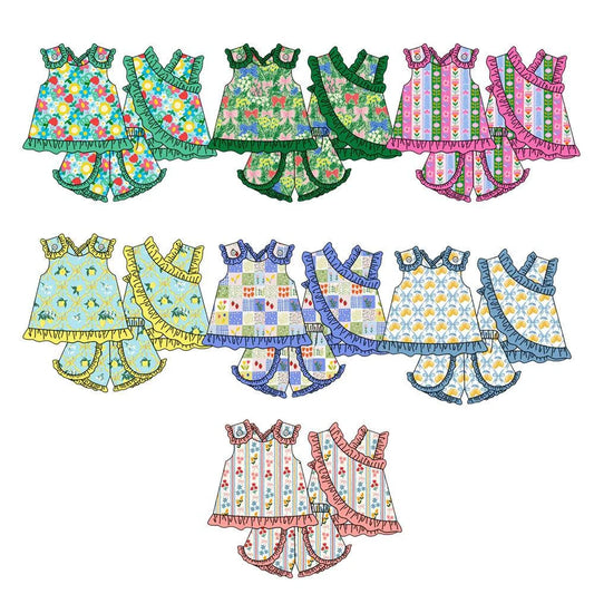 Summer Sleeveless Ruffle Patterns Short Set