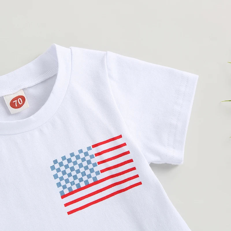 Pudcoco Infant Baby Boys 2Pcs Outfits 4th of July Flag Short Sleeve T-Shirt Elastic Checkerboard Shorts Set Summer Clothes 0-3T