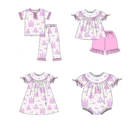 Princess pink castle smocked sets