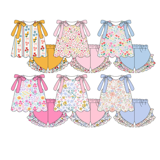 Summer Flowers Bows Scallop Tunic Set