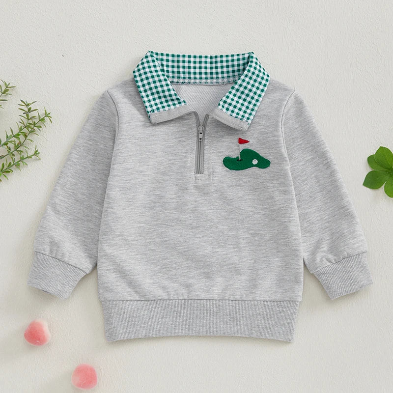 Toddler Boy Sweatshirt Golfcart Embroidery Long Sleeve Pullover
