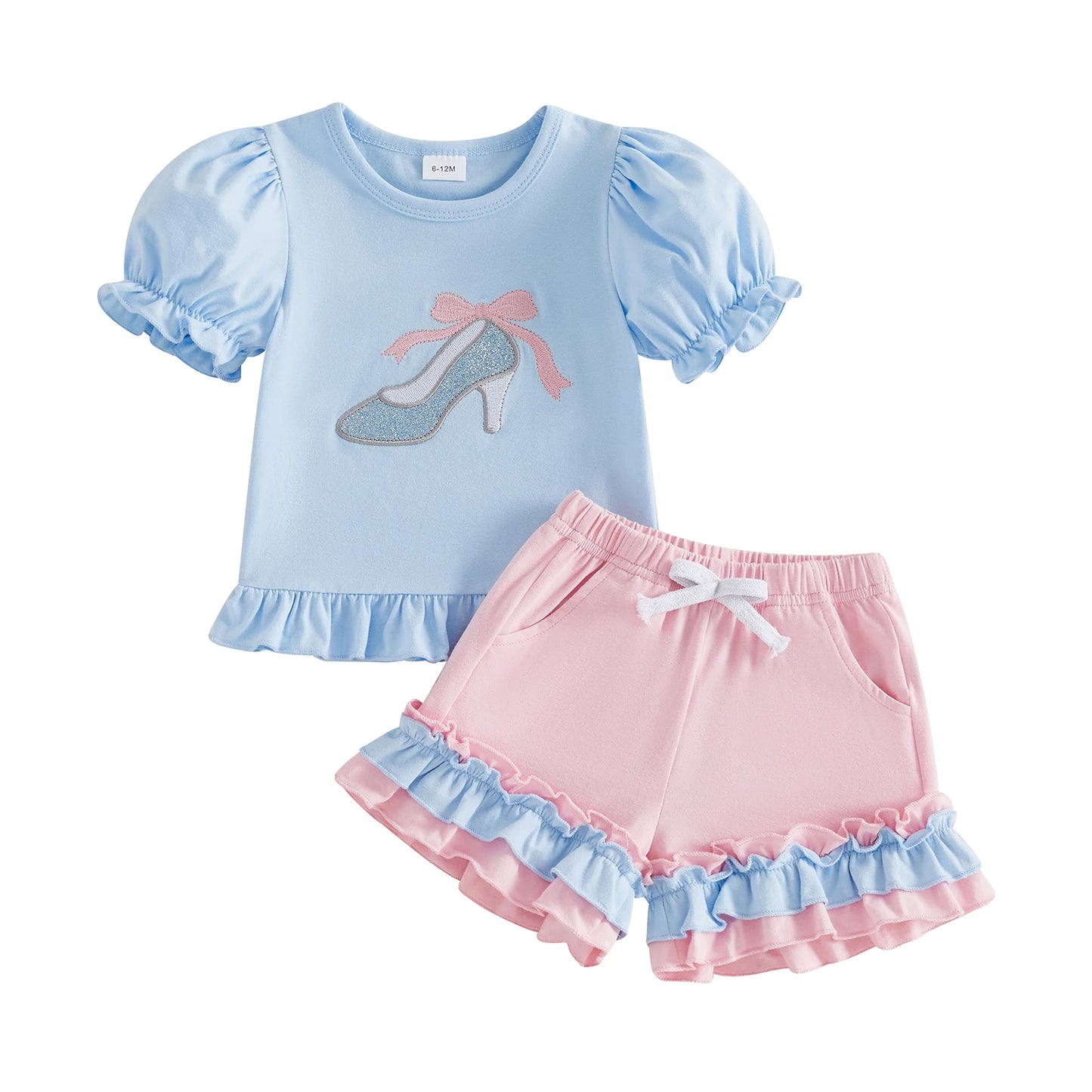 Princess Carriage / Shoes Embroidered Ruffled Short Sleeve set Toddler
